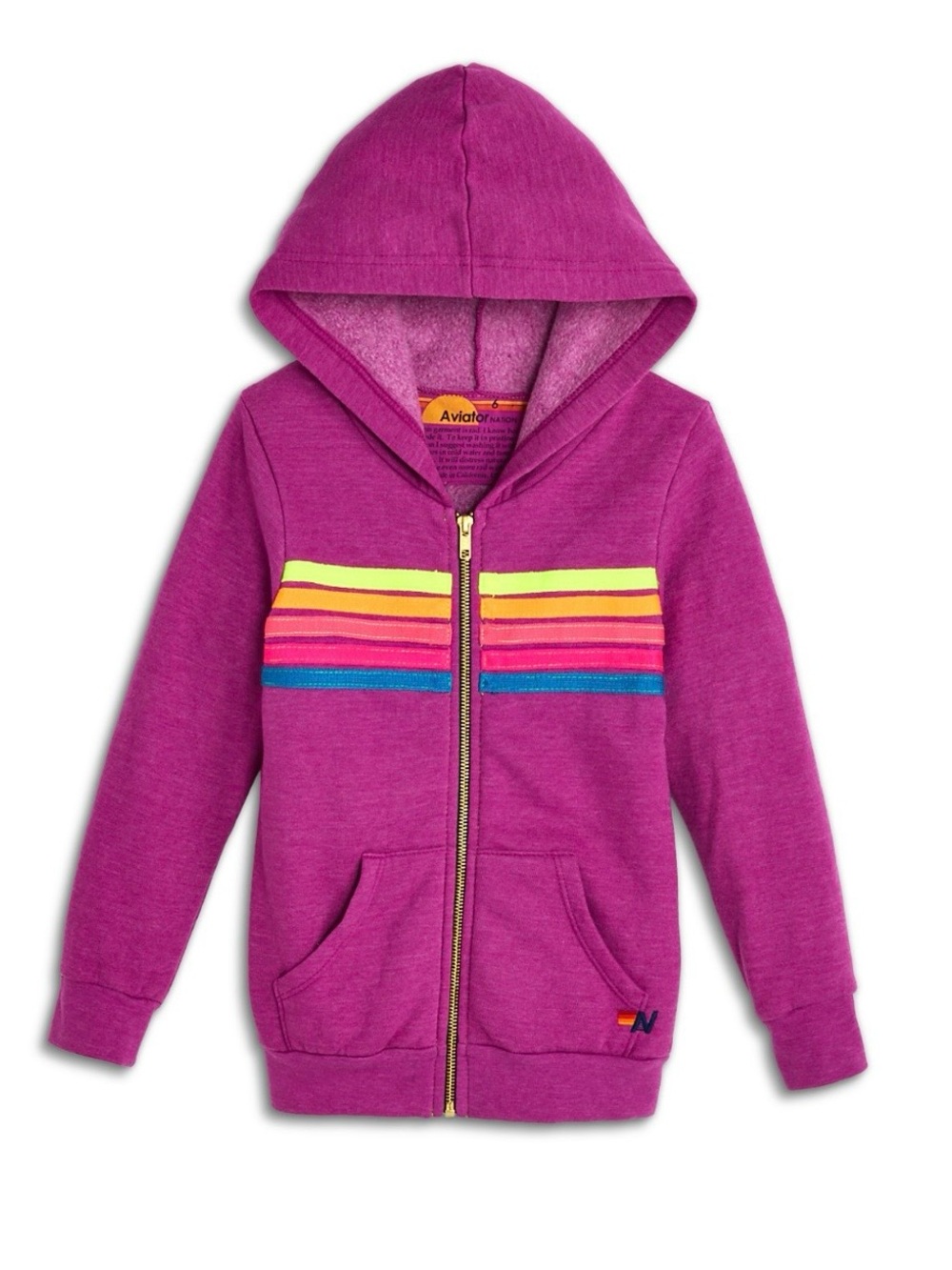 Aviator Nation Magenta Zip Hoodie with Rainbow Stripes NWT Size S